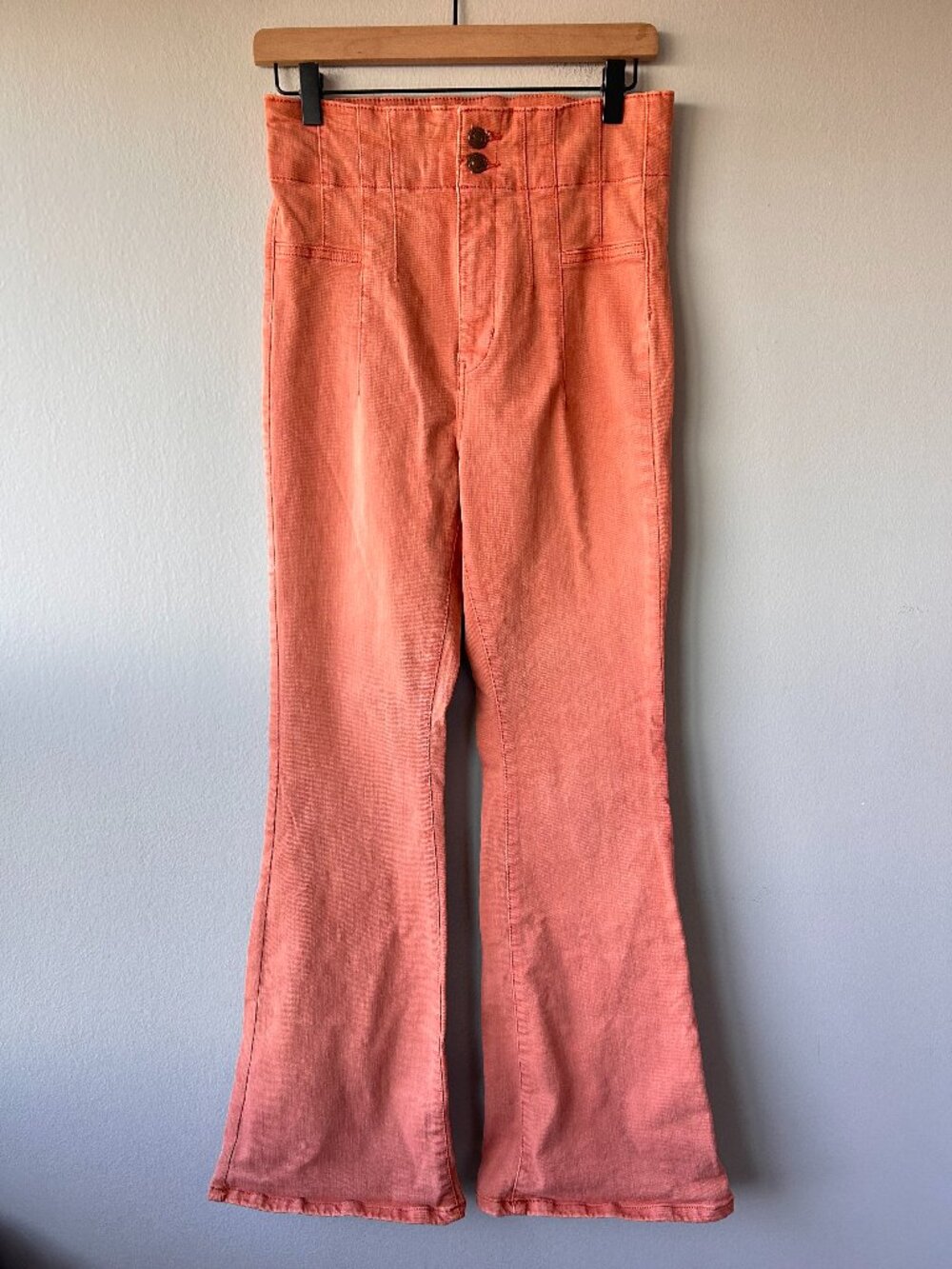 Free People We The Free Jayde High Rise Flare Jeans Coral Orange Denim Size 29